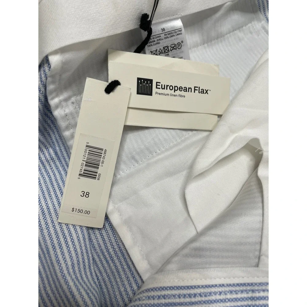 New Banana Republic Blue White Striped Linen Pleated Trousers 38 Beach Coastal‎